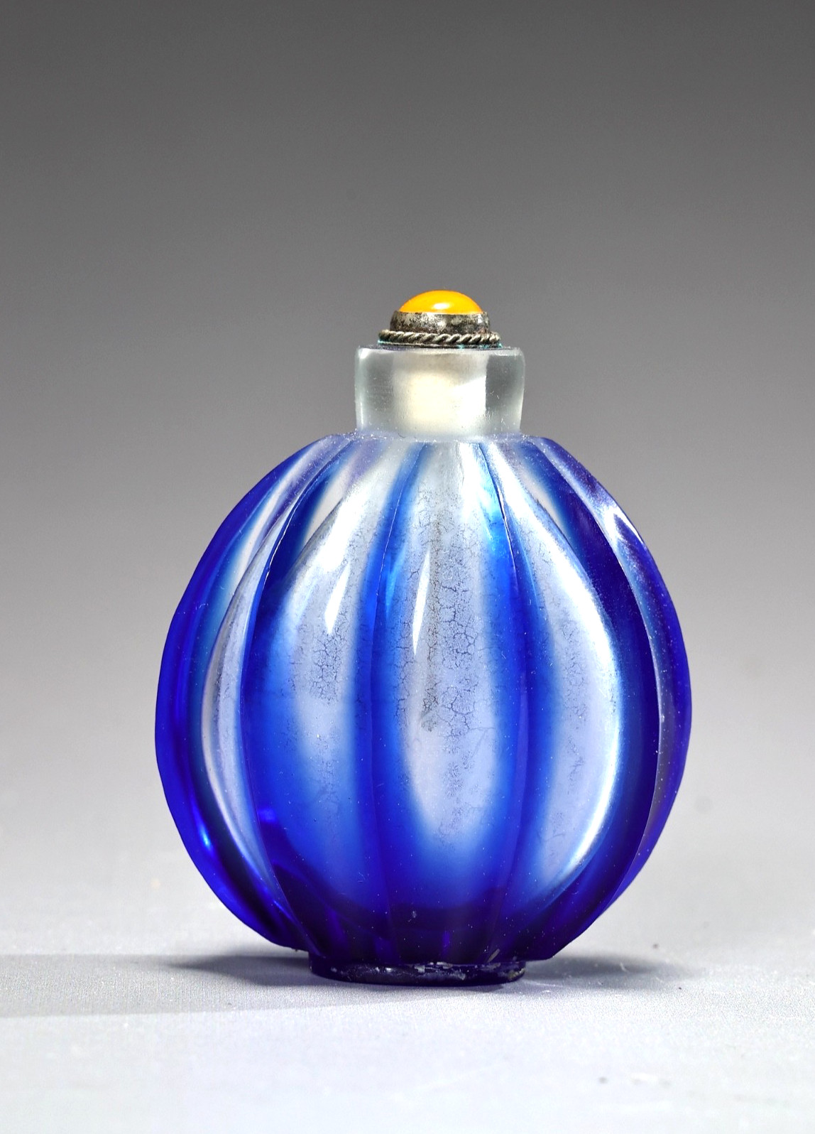 Chinese Lobed Cobalt Blue Glass Snuff Bottle