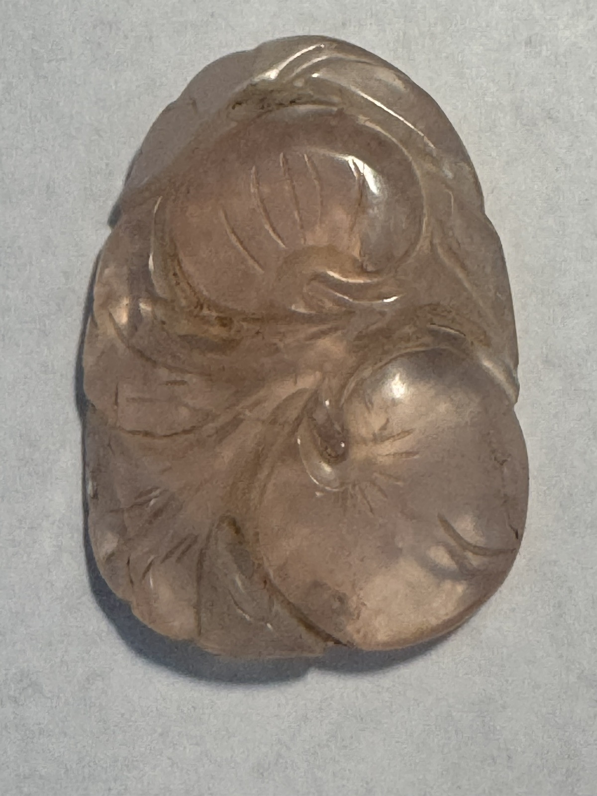Vintage Hand Carved Top Grade Rose Quartz Chinese Themed Fruits & Leaves Pendant