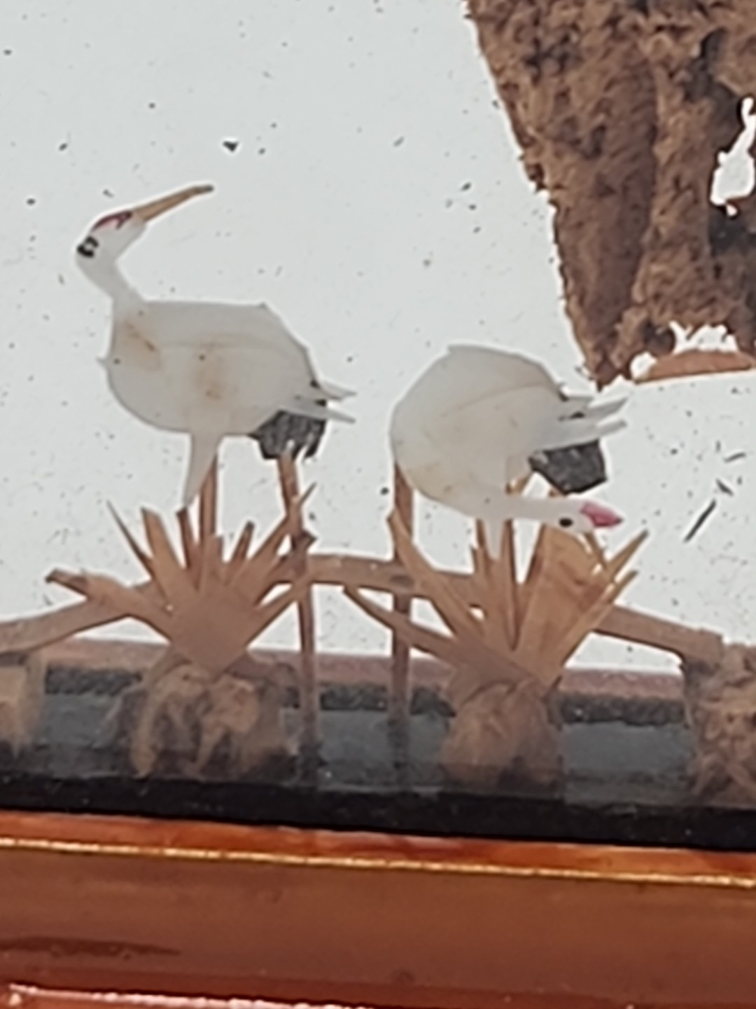 3 VTG Chinese Oriental Asian CORK Carving DIORAMA Art 3D Cranes Shadow Box Panda