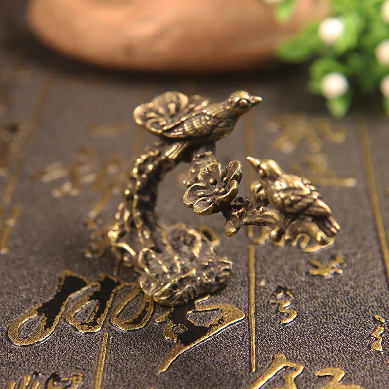 Pure Copper Plum Miniature Ornaments Antique Brass Figurine Decorations Craft