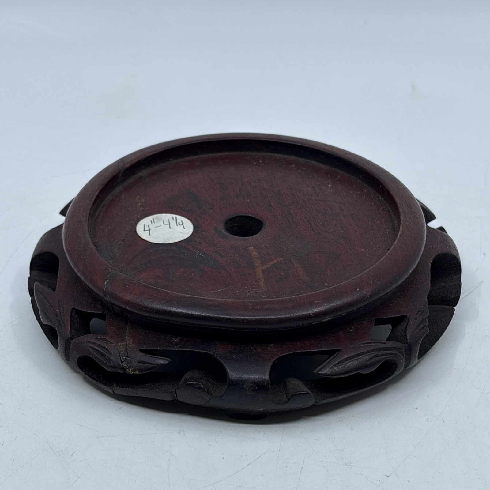 Vintage Chinese Wood Carved Display Stand Vase Plant Asian Lamp Base Round 4.25″
