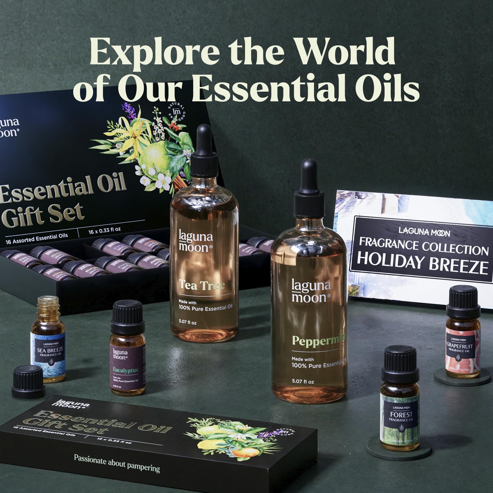 Lagunamoon Essential Oils Aromatherapy Set – 6 0.33 Fl Oz (Pack of 6), Green