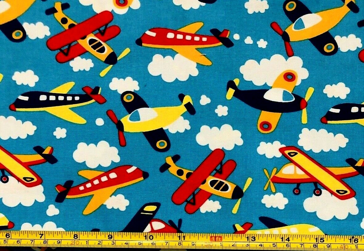 Tina Scrap Airplanes Planes Fly Clouds Kids 100% Cotton 9″x21″ Fabric