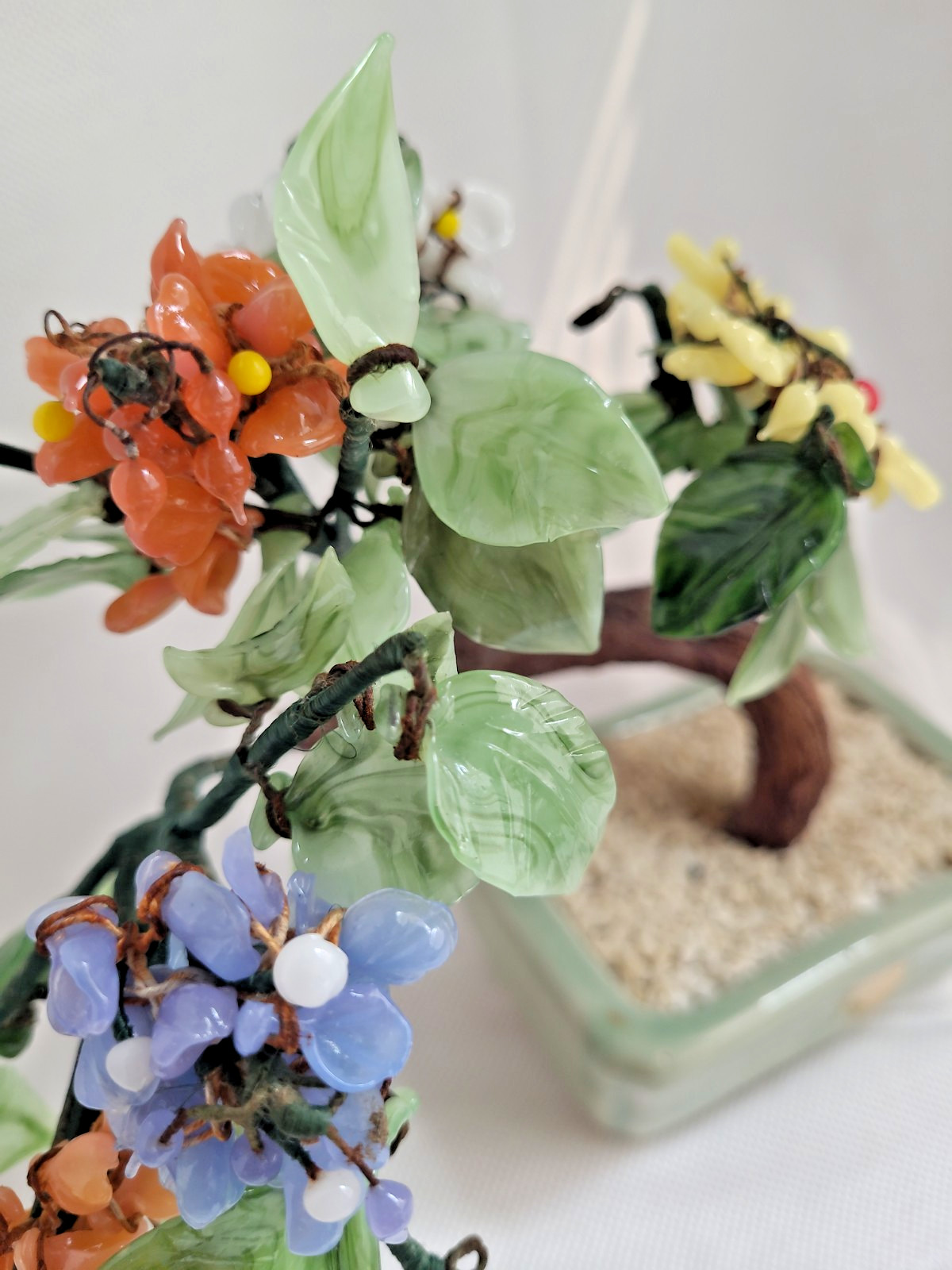 Vintage Floral Bonsai Tree Glass Asian Flowers Japan Pot