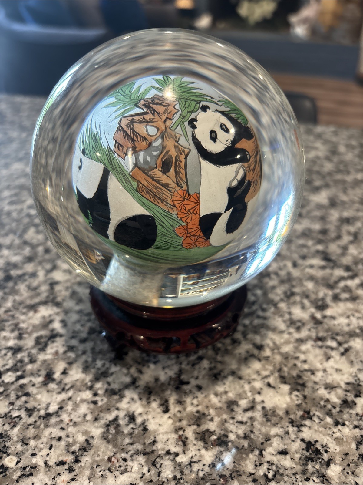 Chinese Glass Ball Sphere Reverse Hand Painted Pandas