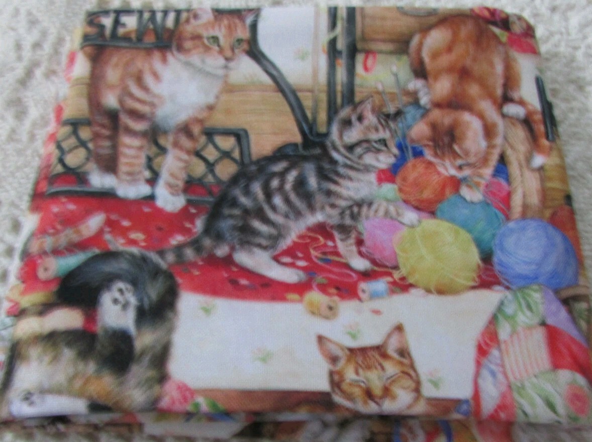 Cotton Quilt Sew Fabric ROBERT KAUFMAN SEWING BUDDIES CAT KITTENS SINGER 1/2 YD