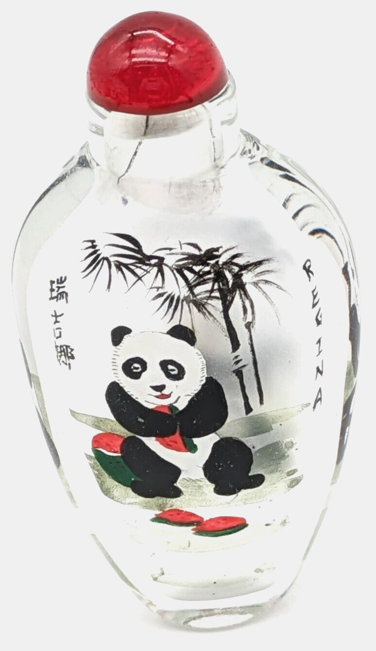 Vintage Chinese Reverse Painted Glass Snuff Bottle Pandas