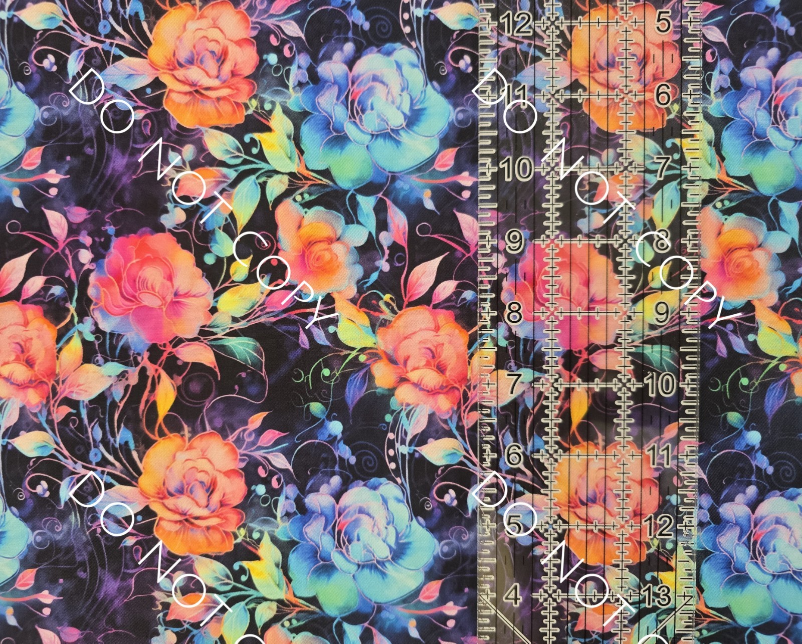 100% Cotton Woven Novelty Fabric Neon Flowers Floral By The 1/4 Yard 9×56
