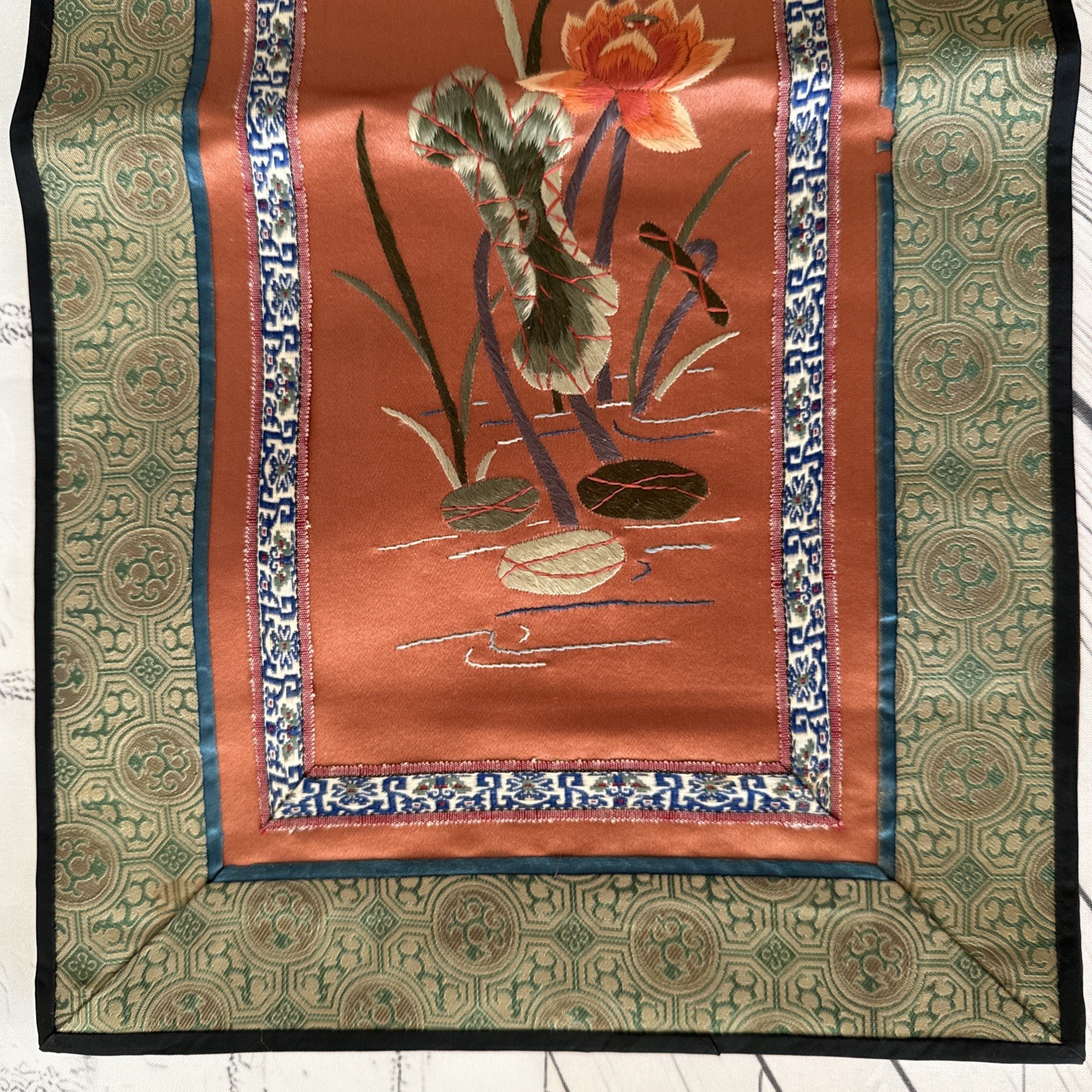 VTG Chinese Embroidered Silk Tapestry Panels Set 3 Birds & Flowers 17”x9.5”& 11″