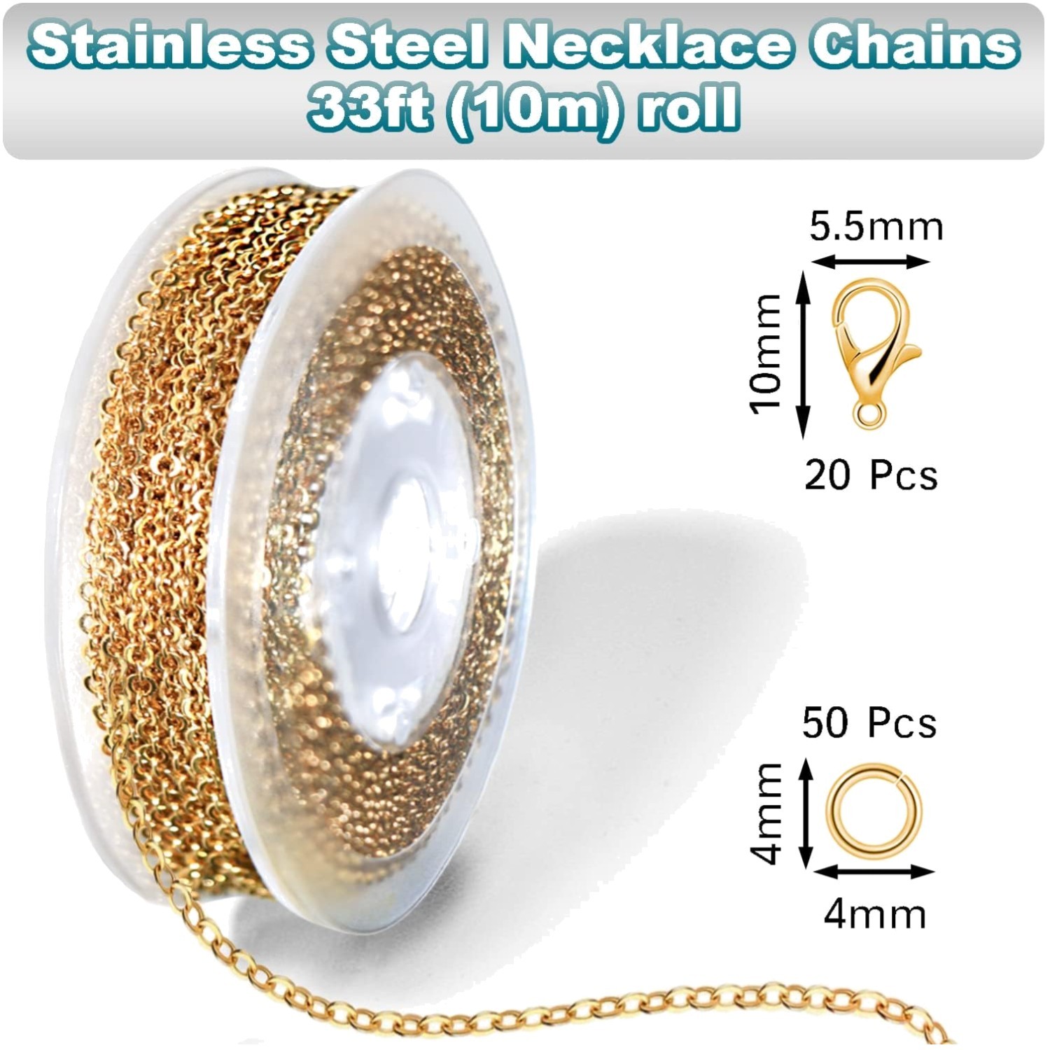 Non-Tarnish Gold Chain for Jewelry Making – 33ft