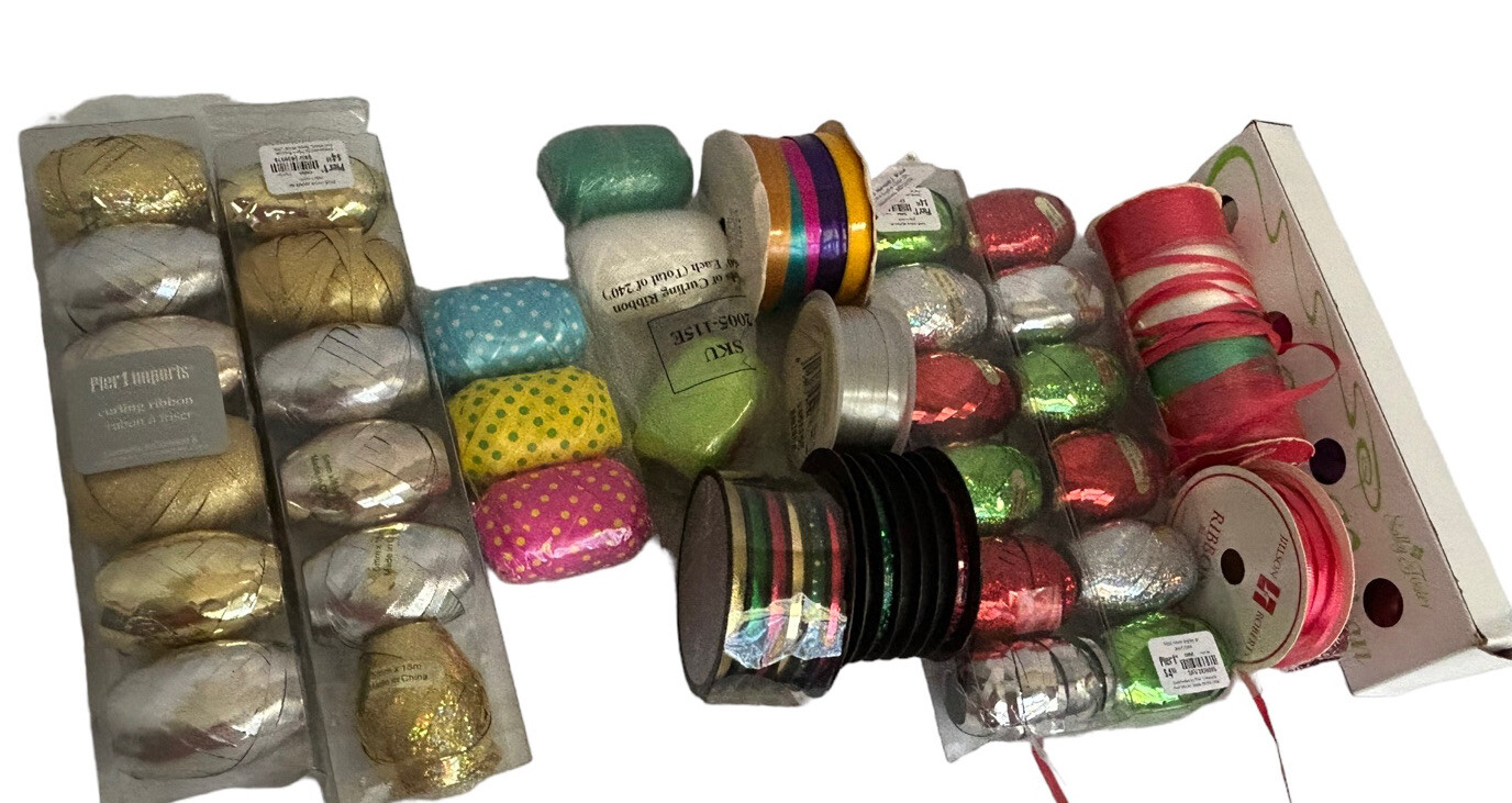 Curling Ribbon VINTAGE To Now Mixed Lot 43 Gift Wrap Bow Making – New and Used