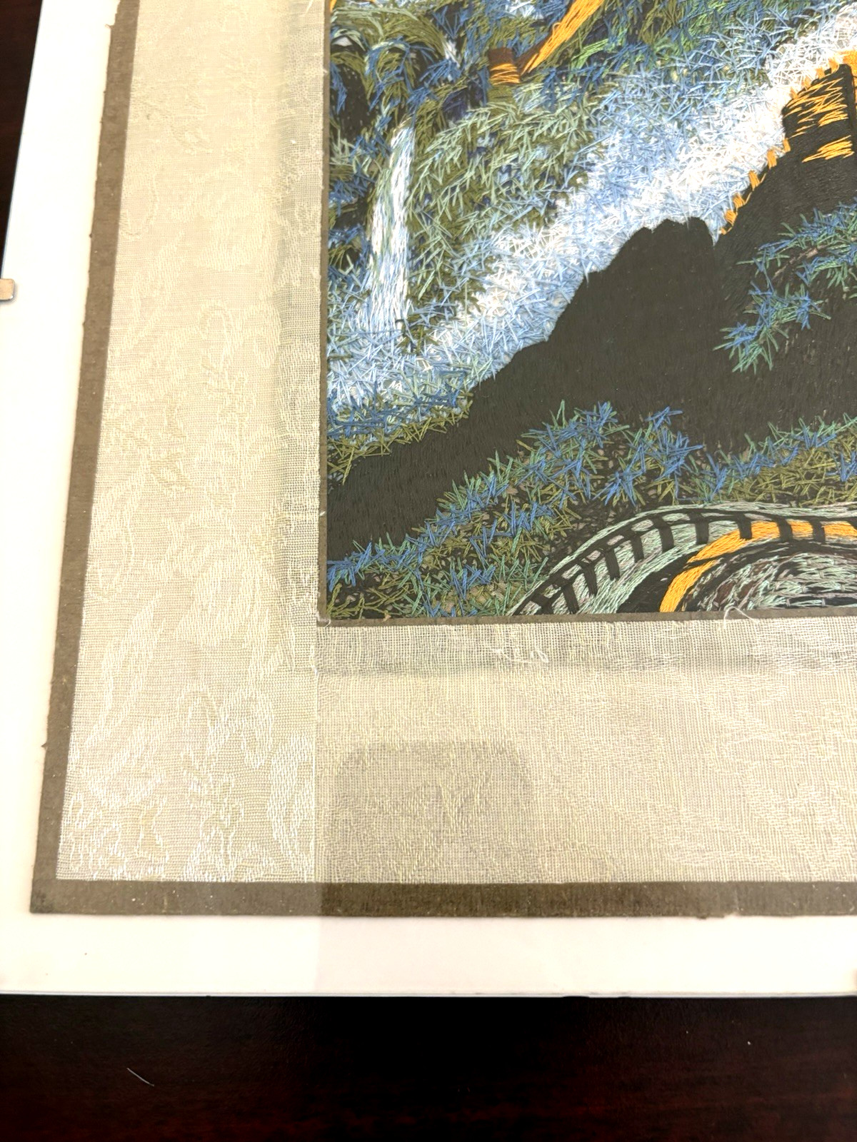 Chinese Asian 100% Silk Tapestry Embroidery Great Wall Plexiglass Mount