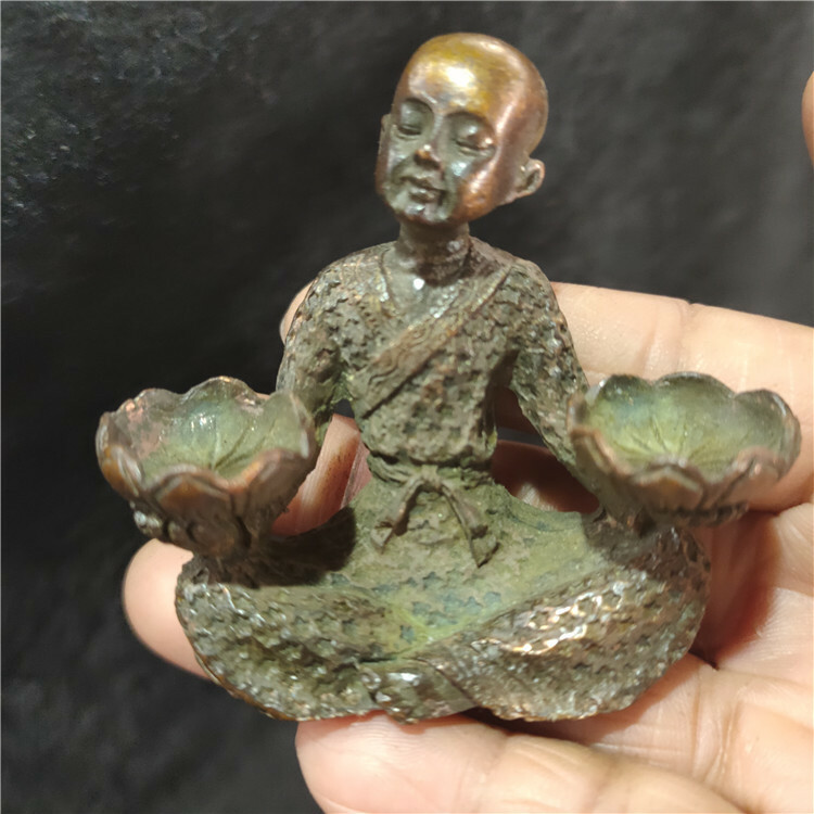 Collection Incense Sticks Antique Old Patina Copper Little Monk Buddha Ornaments