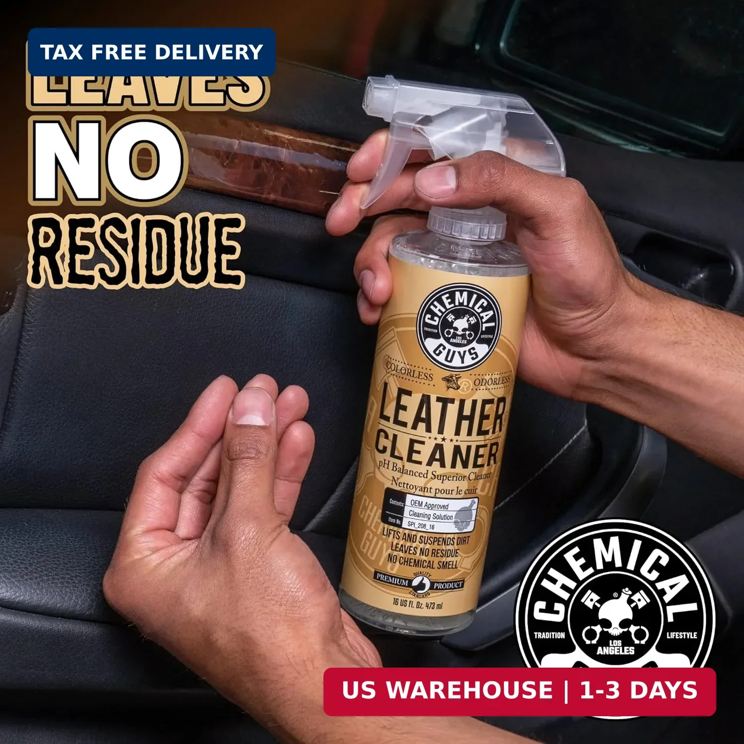 Chemical Guys Colorless and Odorless Leather Cleaner – Safe for Natural, Synthet