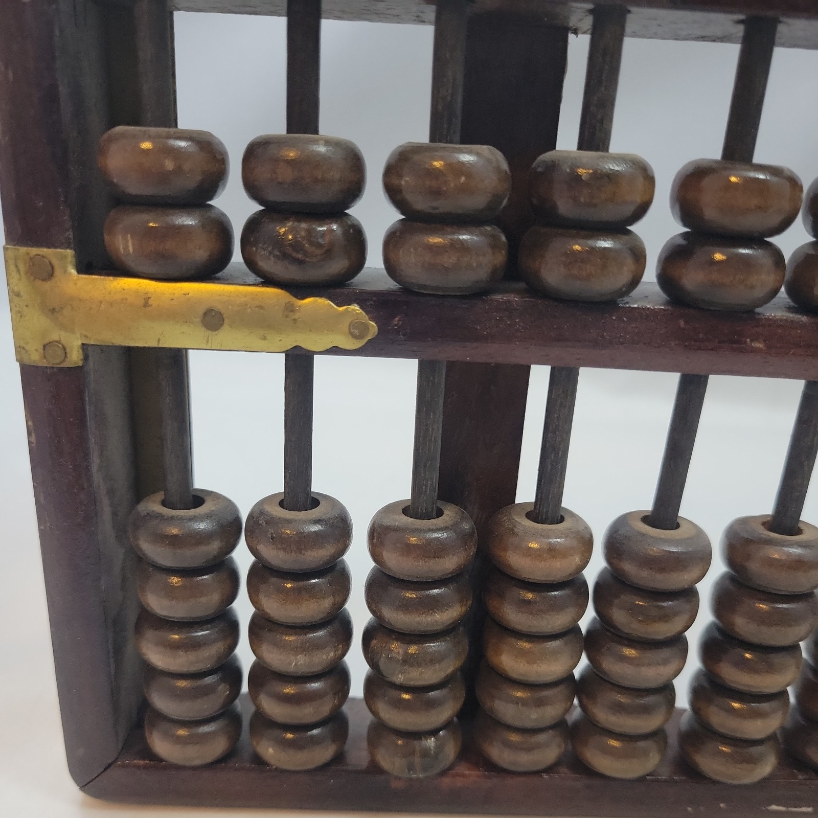 Vintage Wood and Brass Abacus 11 Row (9.5″ x 9.5″ Made In Hong Kong Math Tool