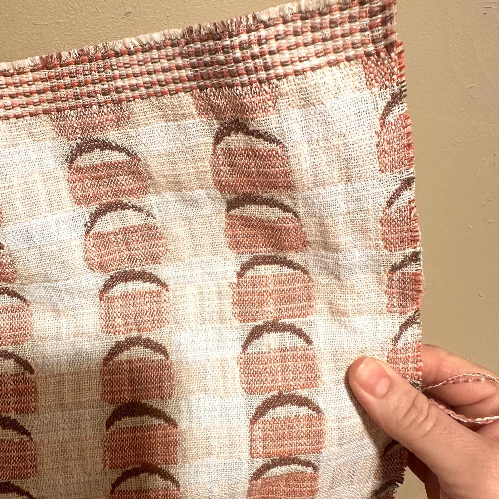 1.75 yds Rebecca Atwood Indoor/Outdoor Fabric Crescent Plaid / Shell Pink