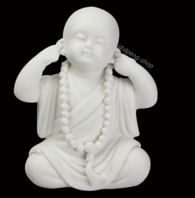 3.7″Chinese White Porcelain Ceramics Lovable No Hear Little Monk Figurine Statue