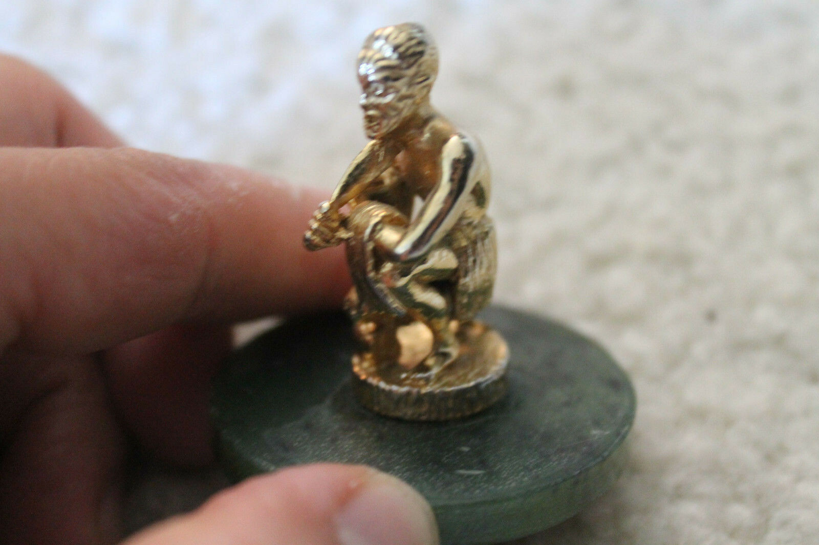 Very neat two Small metal statues with Jade bases