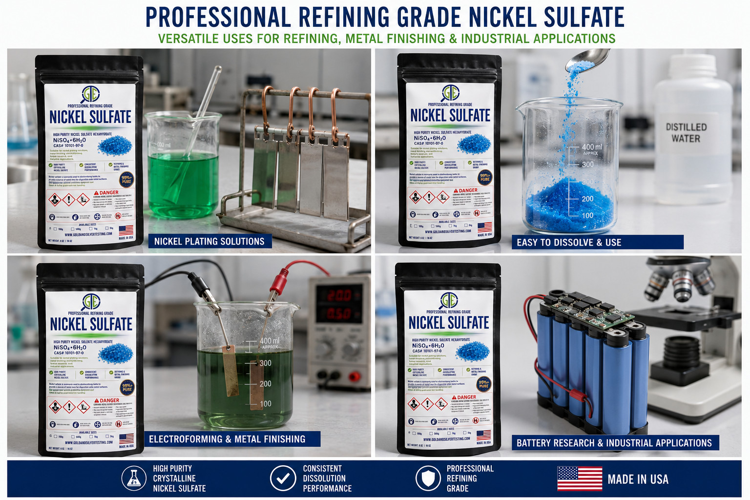 50g Nickel (II) Sulfate Hexahydrate Crystals 99+% Purity Electroplating Plating