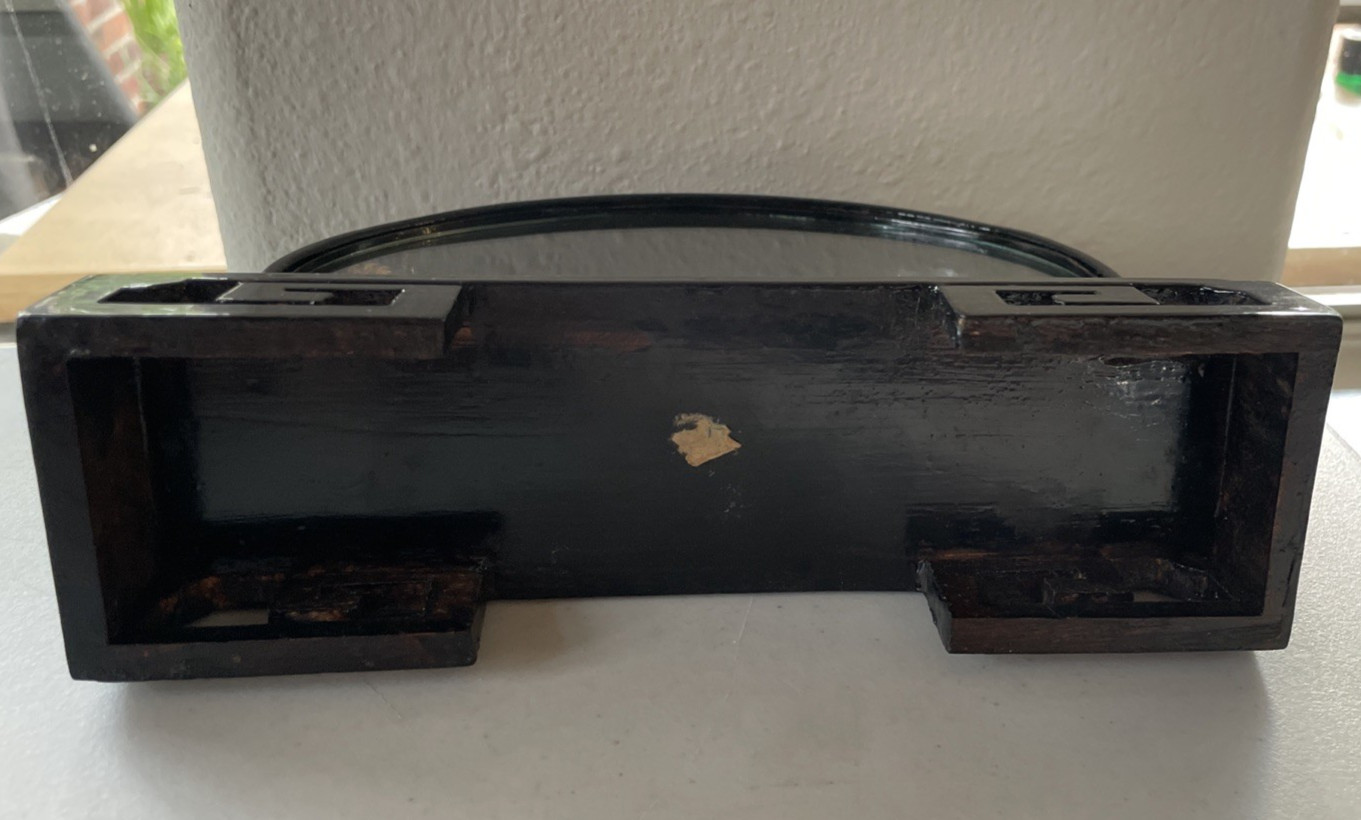 Vintage Chinese Cork Carving Diorama in Black Display Case Cranes Pagoda Trees