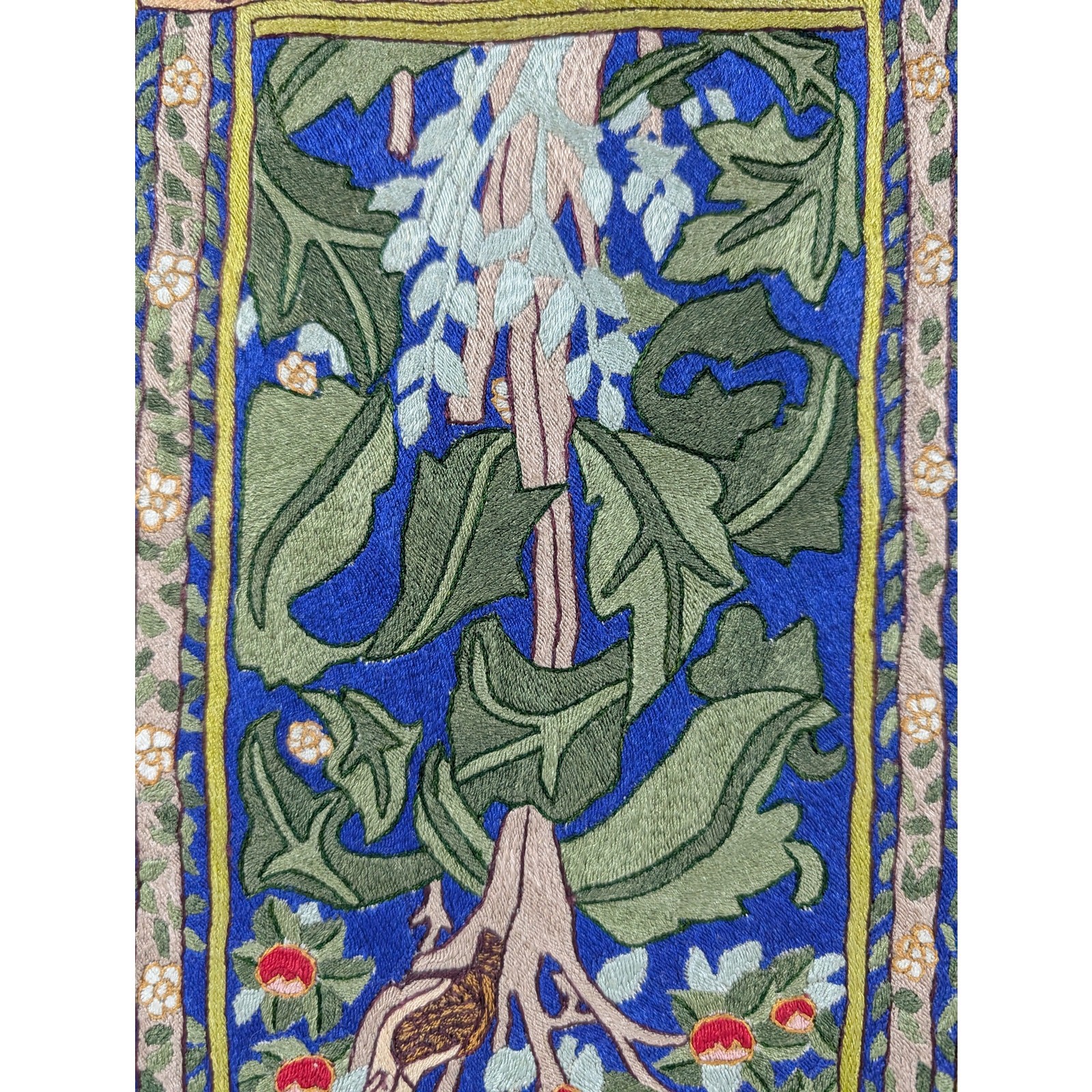 Vintage Hand Embroidered William Morris Inspired Tree of Life Tapestry 21x14in