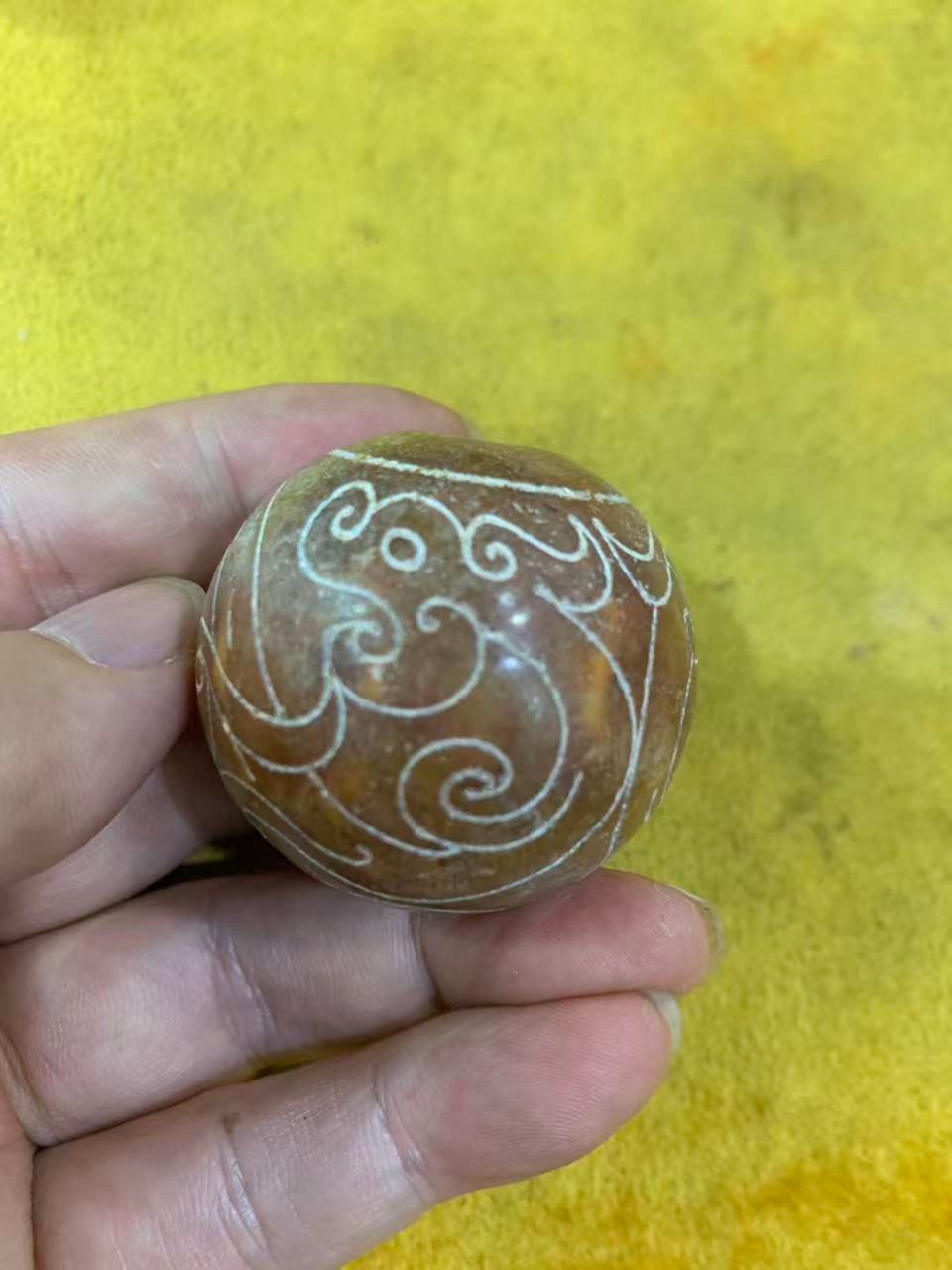 Excellent Rare Large Chinese Old Jade Hand Carved *Dragon/Phoenix* 40mm Bead