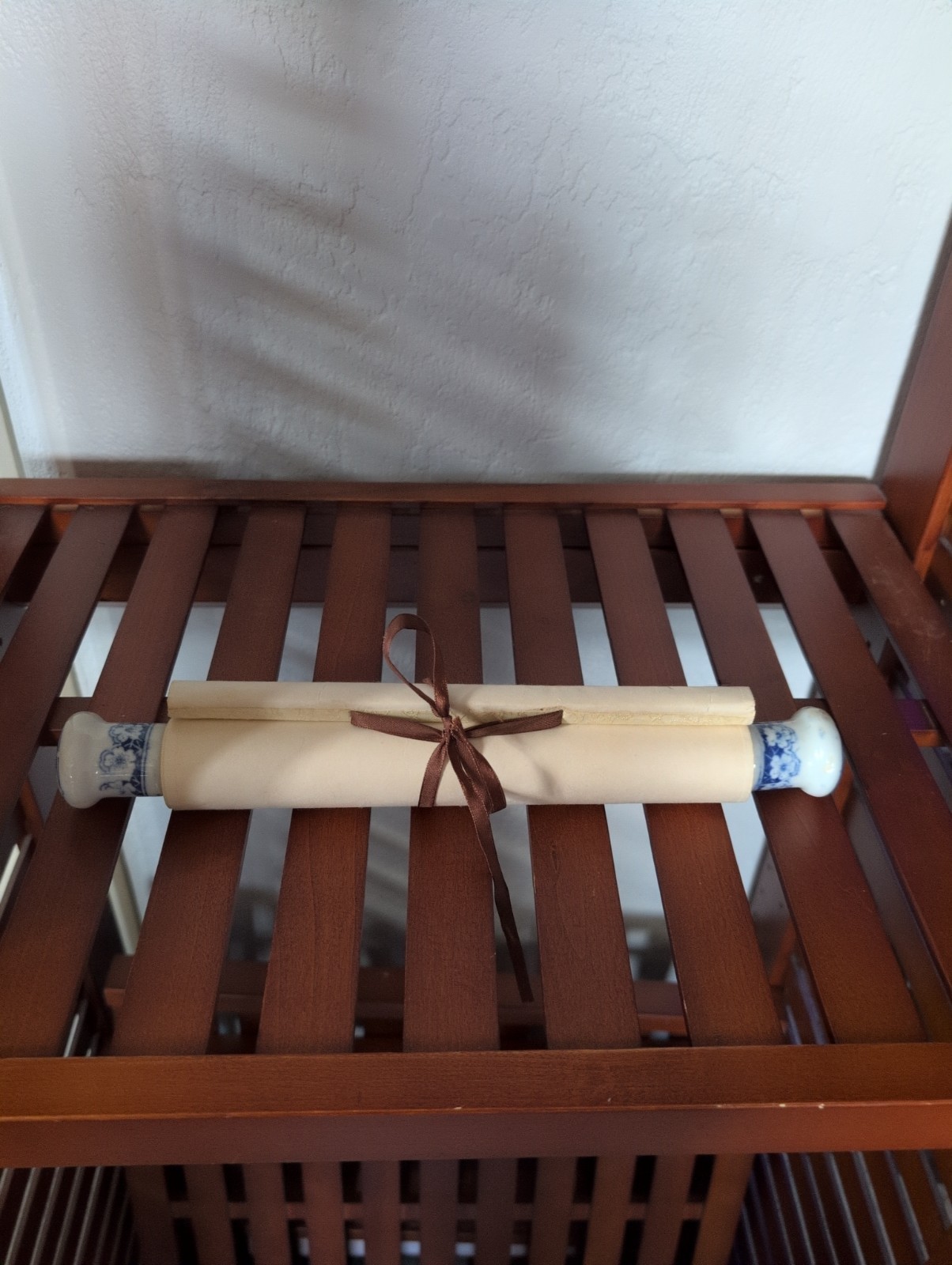 Vtg Original Chinese Plum Blossom Scroll Blue/ Wht Porcelain Knobs 96 cm x 24 cm