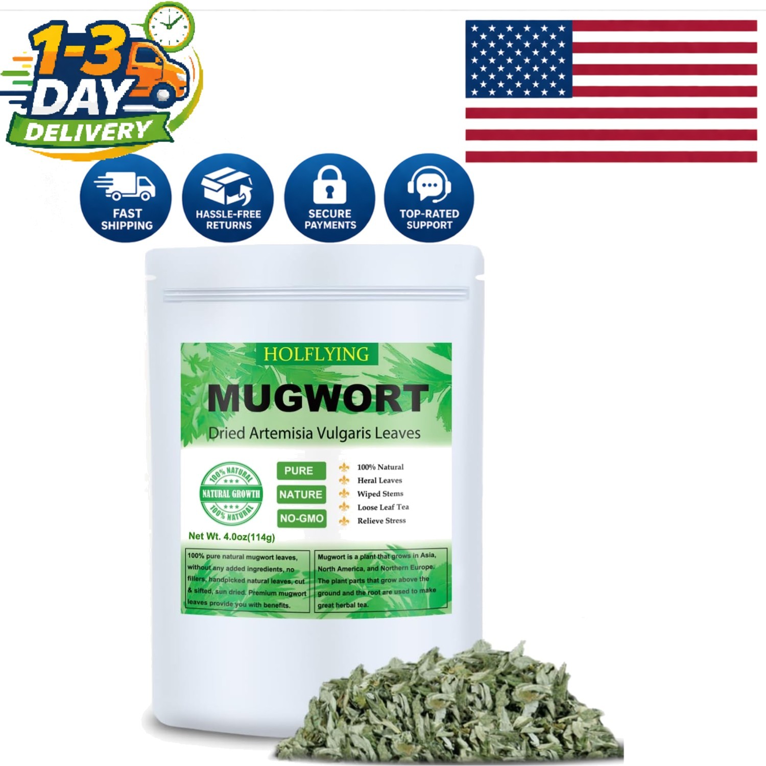 Loose Leaf Mugwort, 4oz in Resealable Bag – Ideal for Herbal Teas & Baths