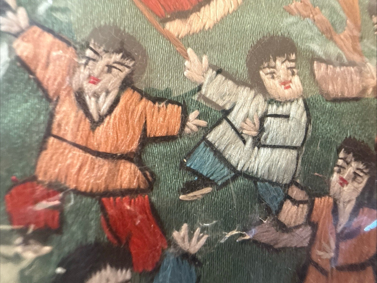 Vintage Chinese Silk Embroidery Panel “100 Children” Dragon 13.5×25.5 NOS