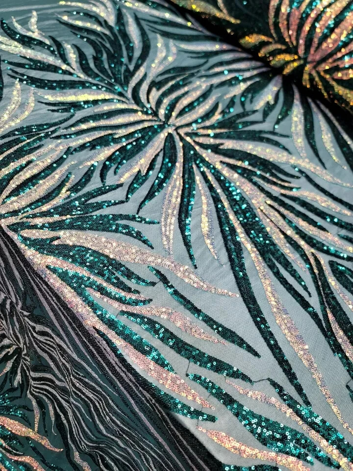 **Green 4-Way Stretch Iridescent Sequin Lace Fabric – 60″ Width, Sold by the Yar