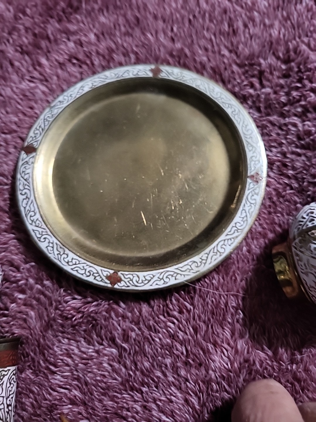 Vtg. Cloisonne Enameled Salt and Pepper Shaker SetTray And Toothpick Holder B17