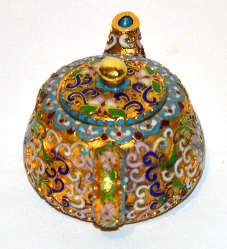 Vintage Brass Enamel Cloisonné miniature Teapot