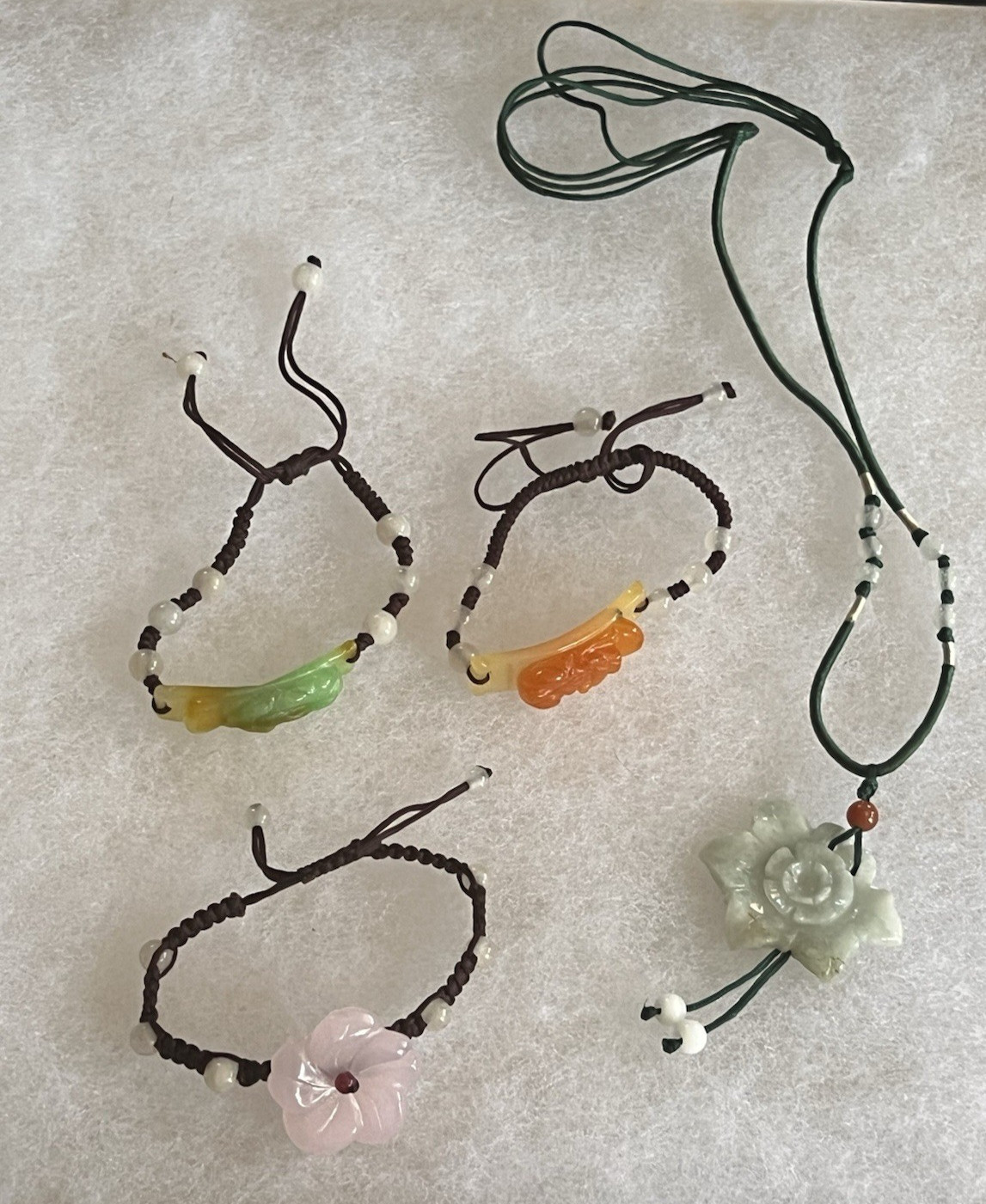 Multi Colored Jade String Bracelets & Necklace adjustable Lot Flowers