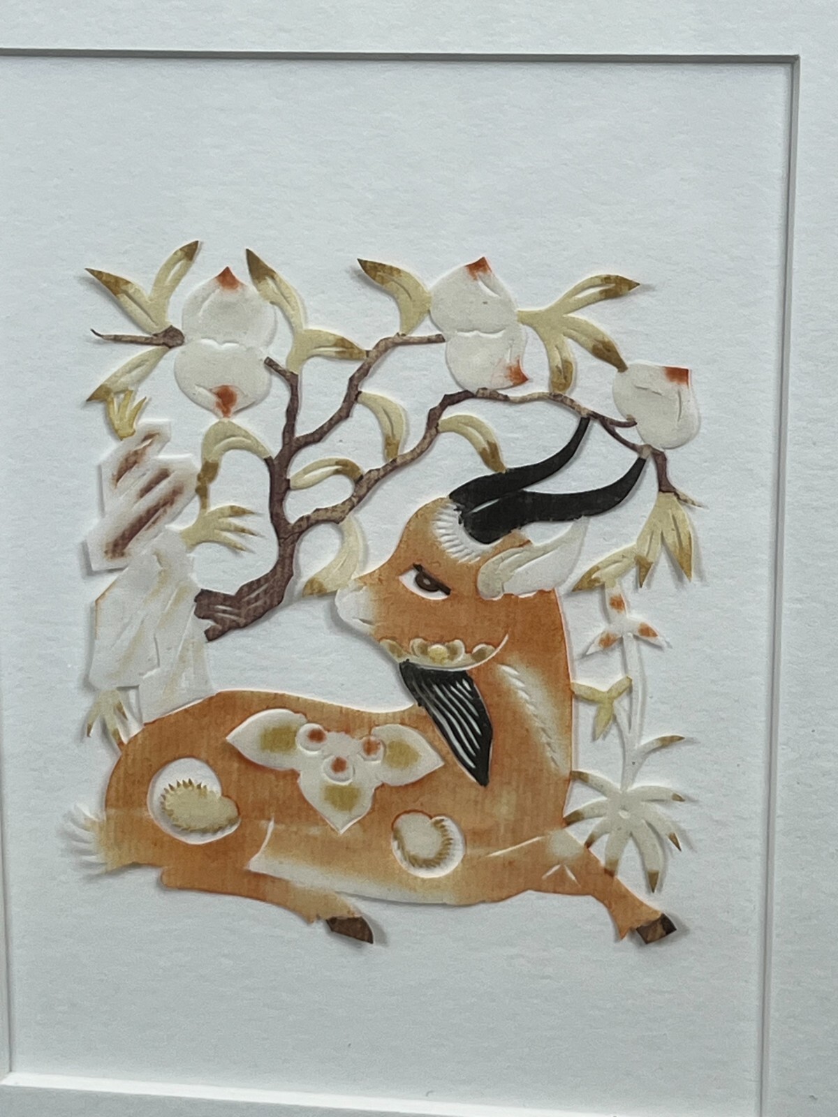 Chinese Paper Cut-Outs Set Vintage Radio Beijing Children Animals Monkey Framed