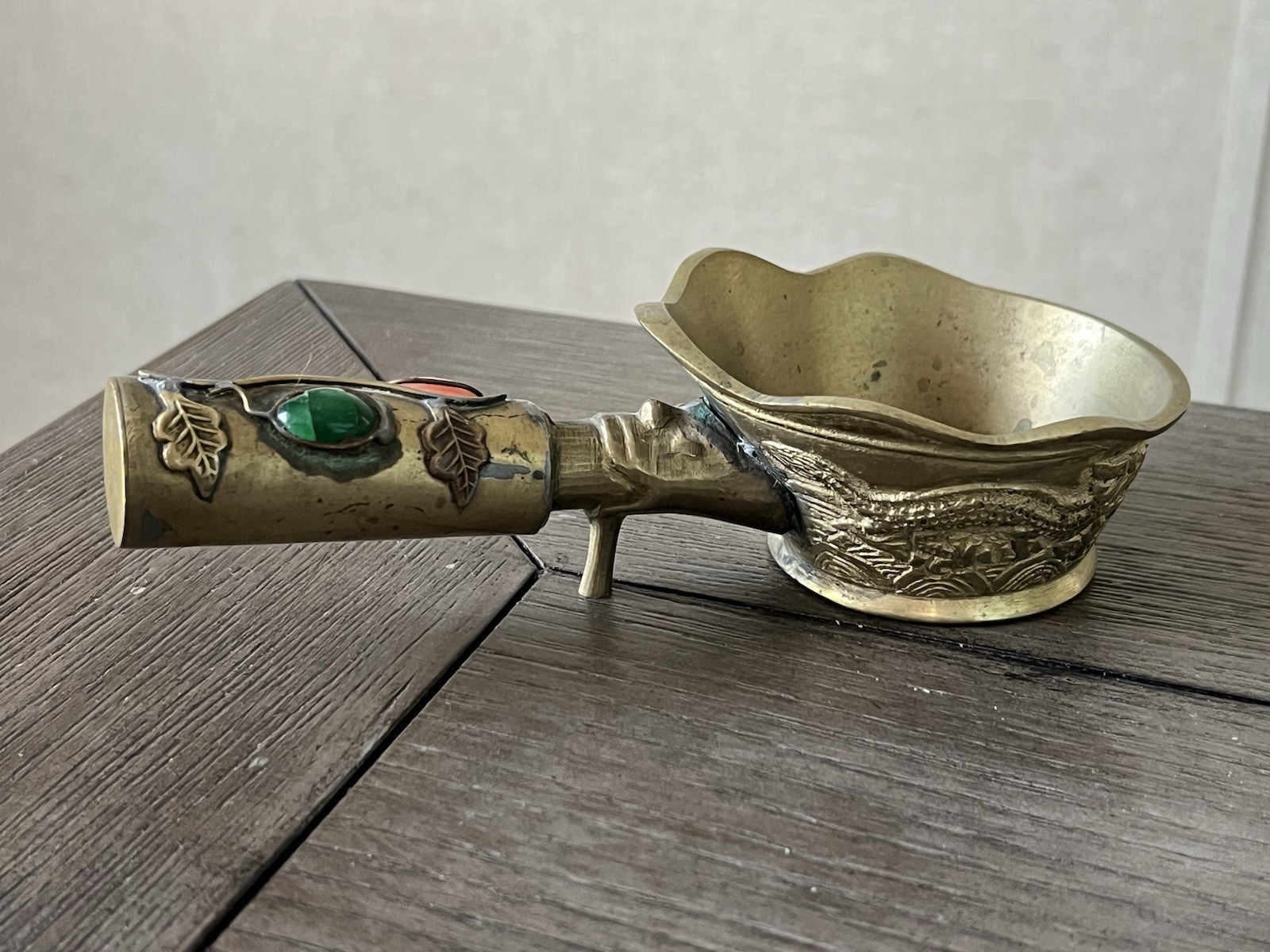 Vintage Brass Silk Iron Asian Dragon Design Cabochon Handle Made In China