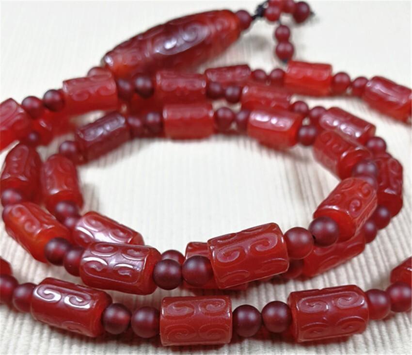 8X12MM Old Tibetan Dzi Bead Agate Amulet Necklace Blessed By Tibetan Lama 28″