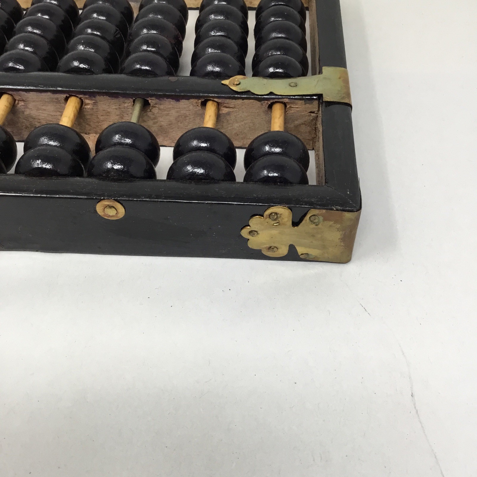 Vintage Chinese Abacus Wood & Brass Lotus Flower Brand Calculator 11 Row 77 Bead
