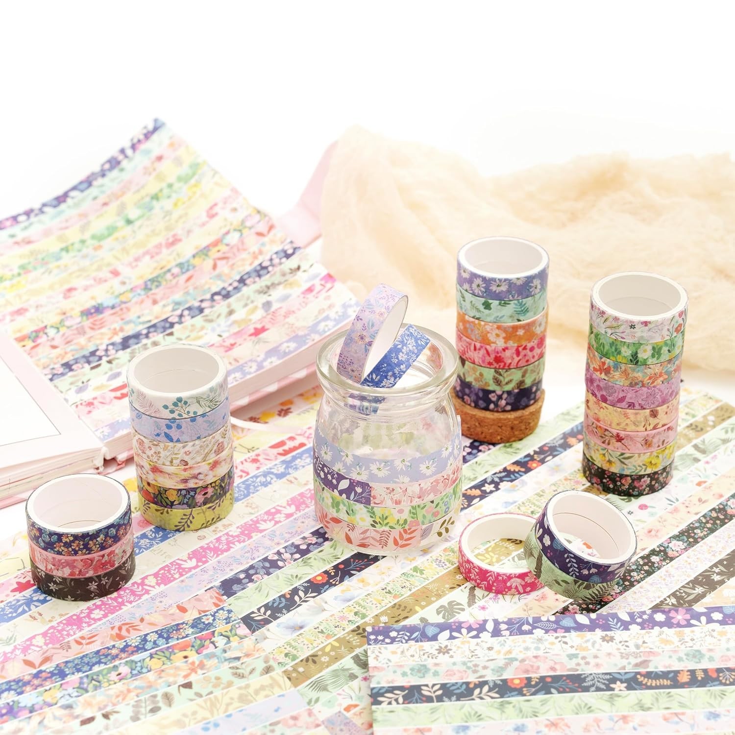 Flowers Washi Tape Pack 50 Rolls Floral Printed Masking Tape Plants Decorative f