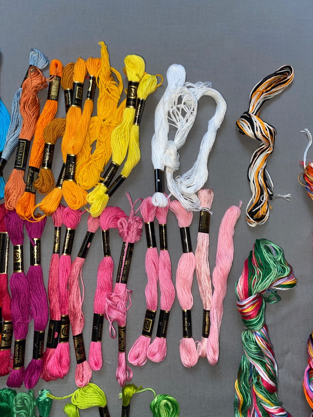DMC Embroidery Floss Lot of 58 Variety + 3 Hoops Solids Variegated Sparkle