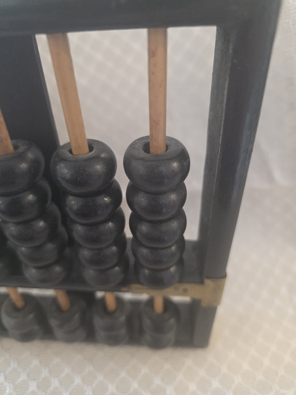 Vintage Chinese Lotus-Flower Brand Wood Abacus Suanpan 9 Column Brass Accents