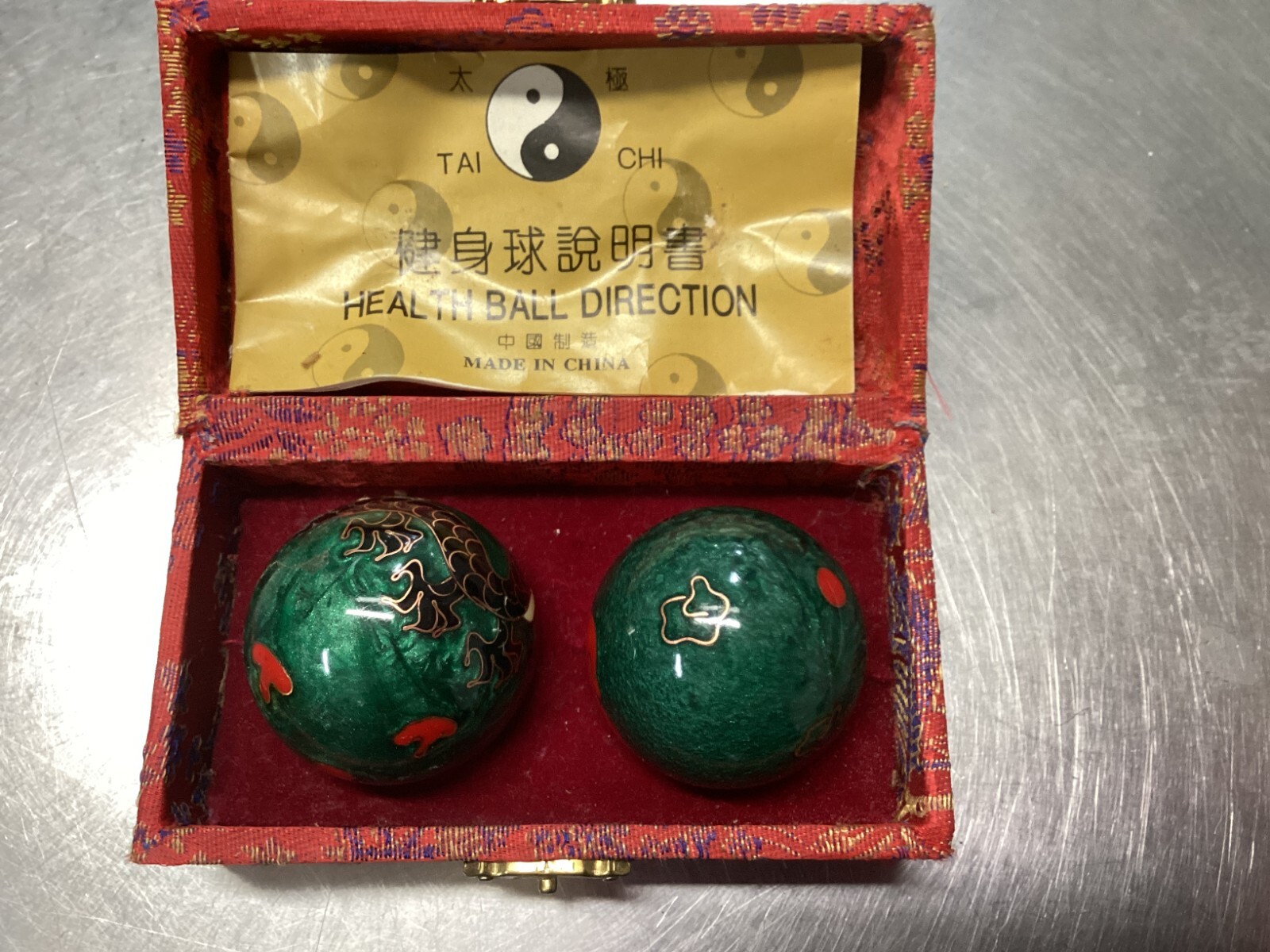 Vintage Hebei Baoding Iron Ball Shou Xing Original Box & Directions Bird Dragon