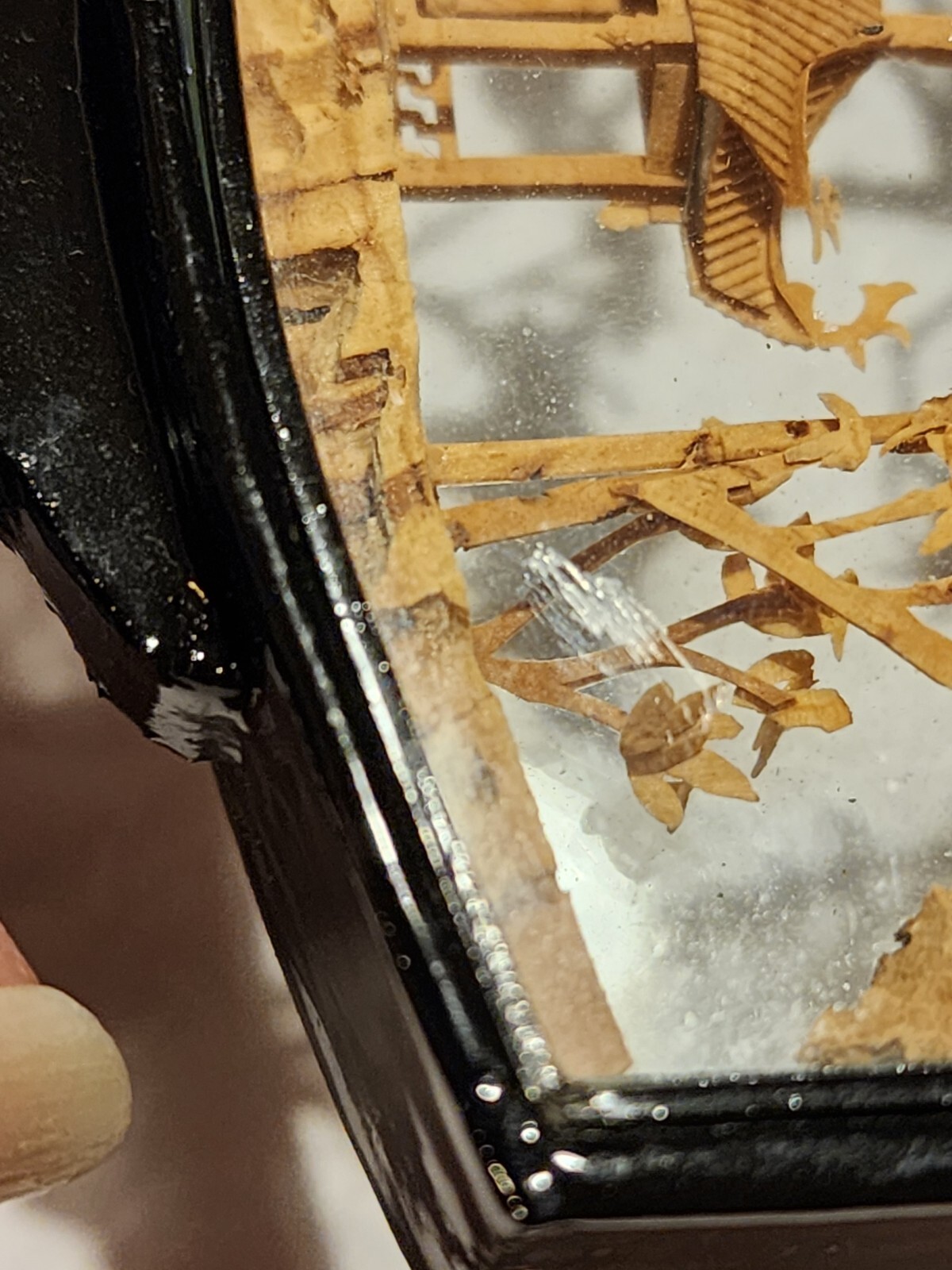 Chinese Cork 3D Carving Pagoda Cranes Diorama Lacquer Frames Lot of 3