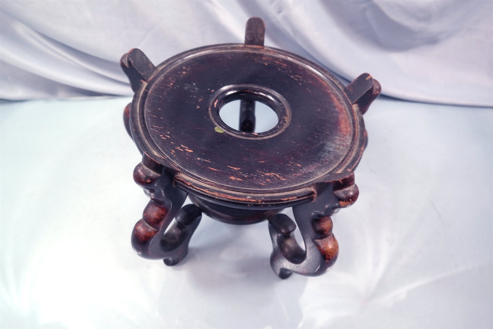 Vtg Chinese Carved Dark Wood Pedestal Plant Stand