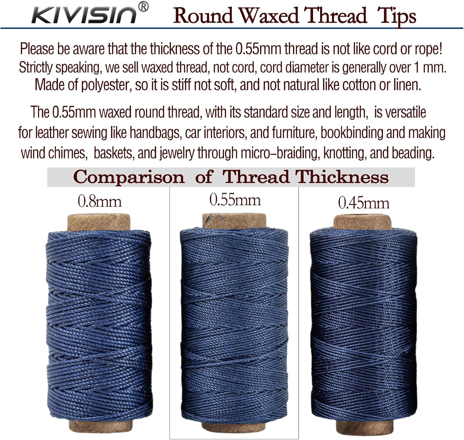 Round Polyester Waxed Thread 0.55Mm, 12 Neutral Colors 76 Yards/Spool Wax Coated