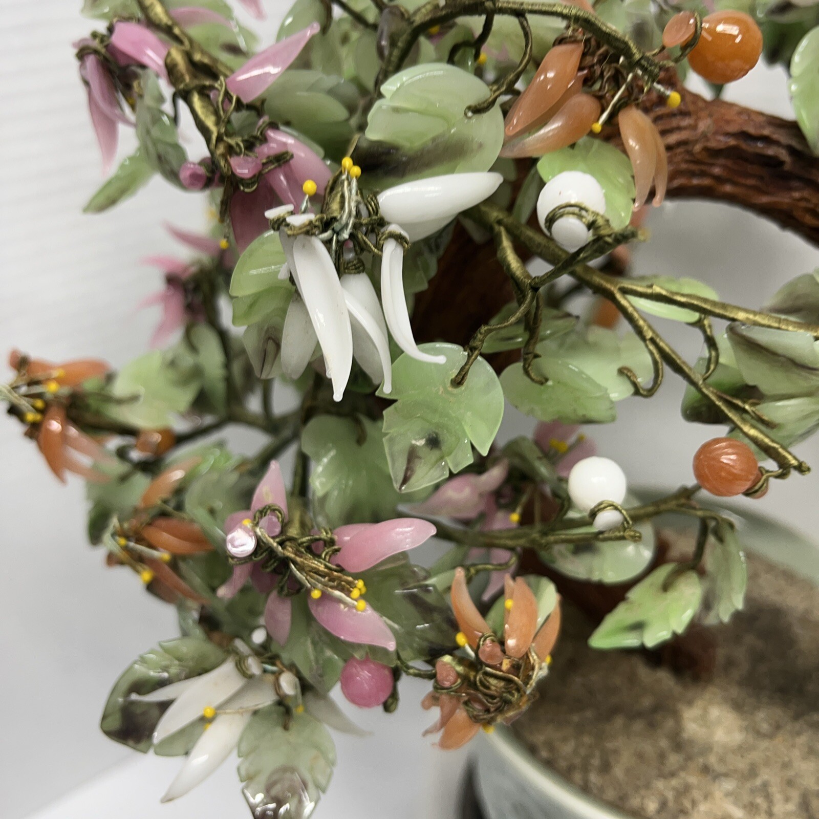 Vtg Japanese/Chinese/Asia Bonsai Jade Tree W/Berries 18″ L 13″ T w/pot & stand