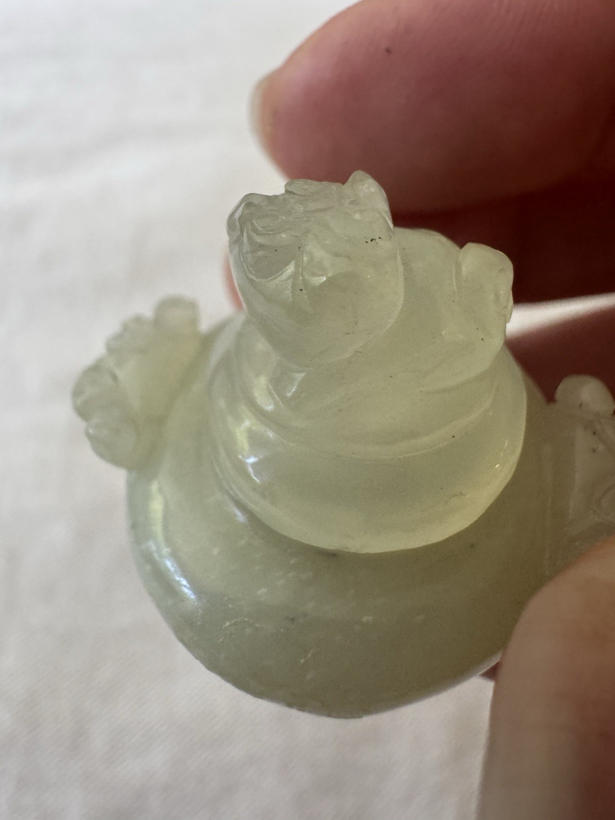 2 Vintage Rare Chinese Carved Jade – Miniature Foo Dog Incense Burners
