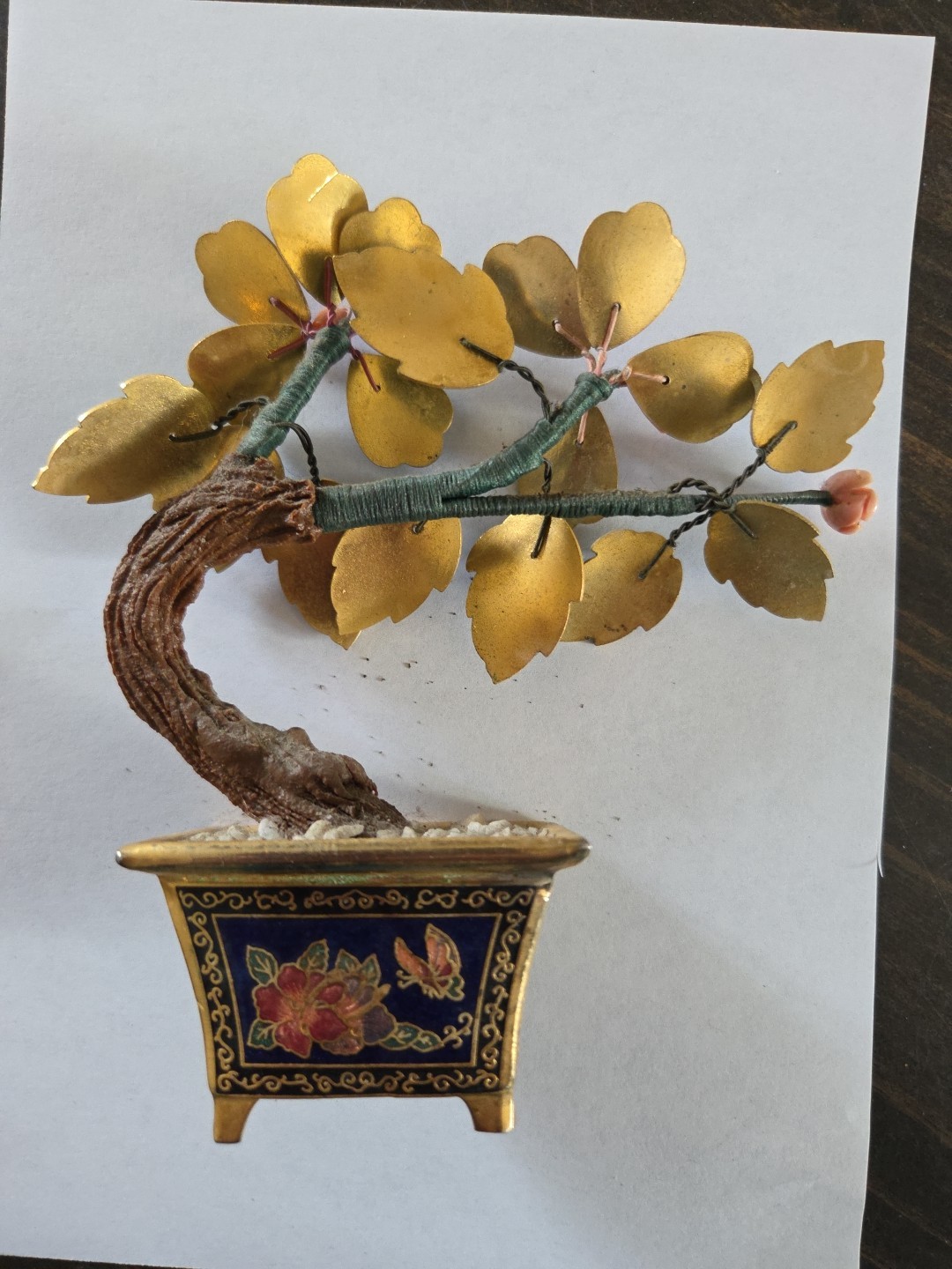 Vintage Small Cloisonne Enameled Bonsai Tree Flower
