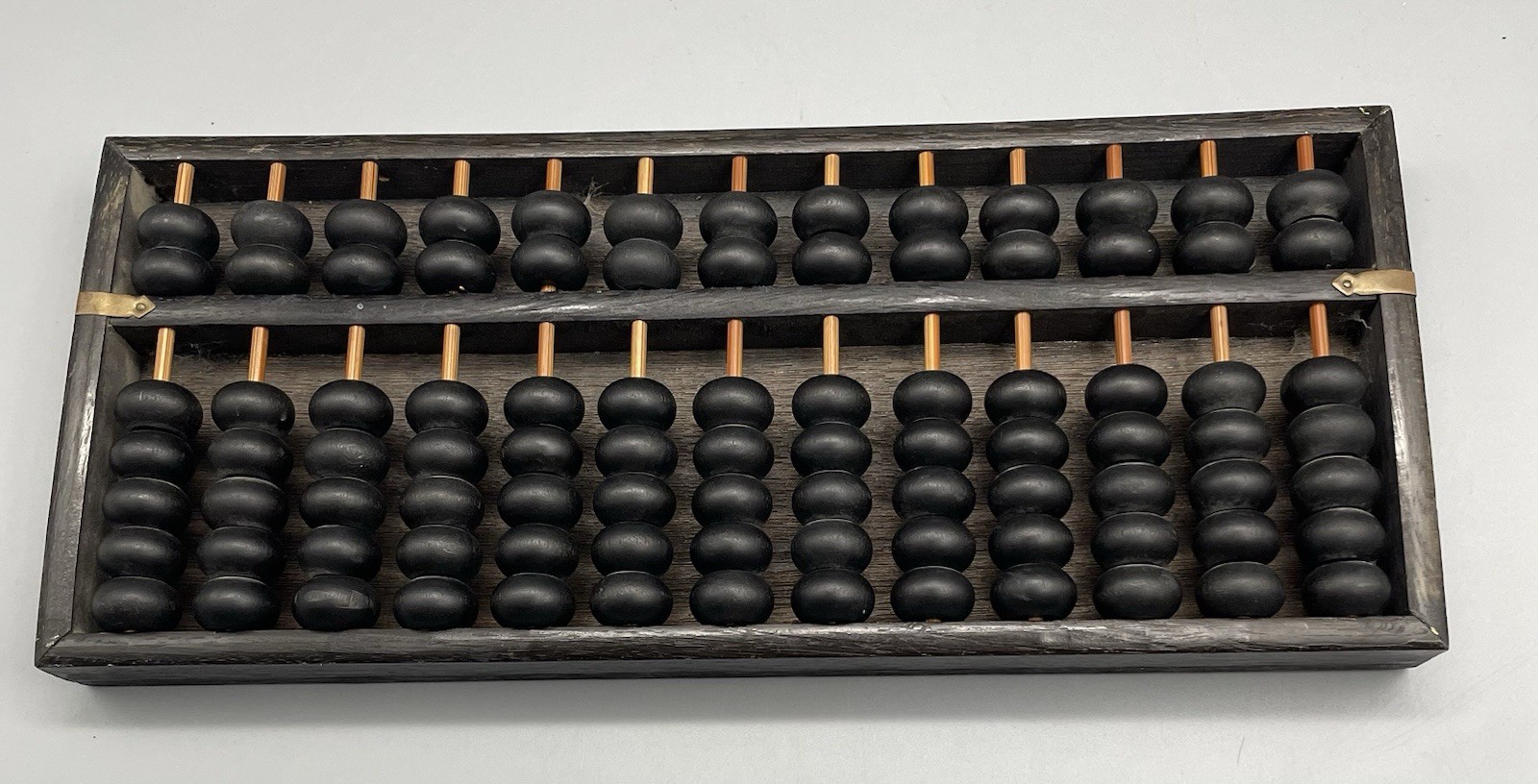 Vintage Chinese Wood Abacus – 13 Rod – 5 And 2 Digits Brass Trim Nice Decor Pc