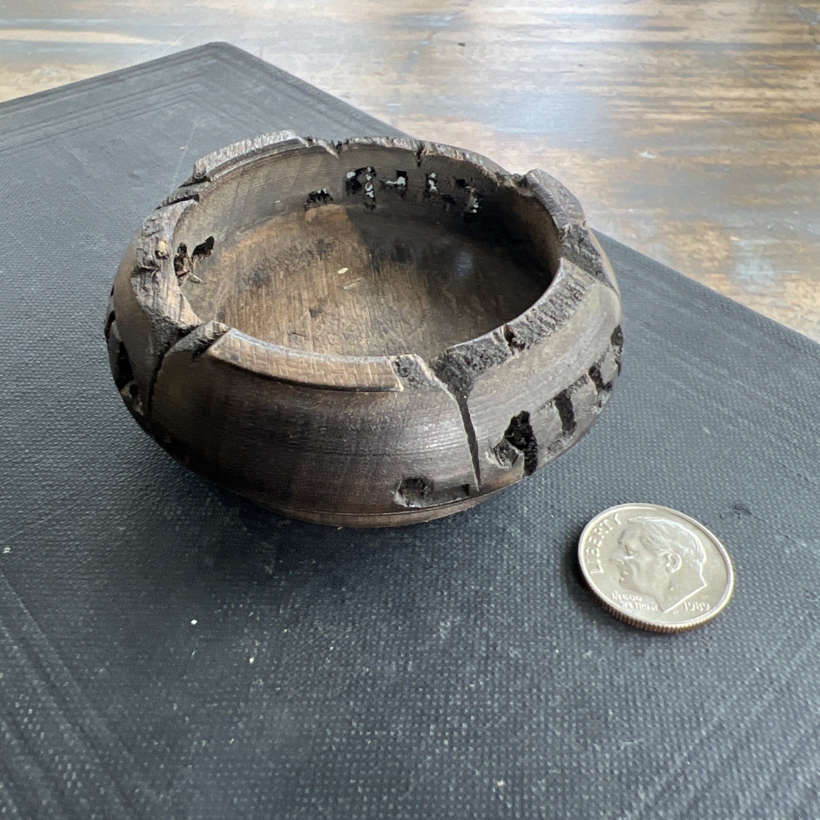 Antique Eastern or Asian carved wood base stand ashtray art
