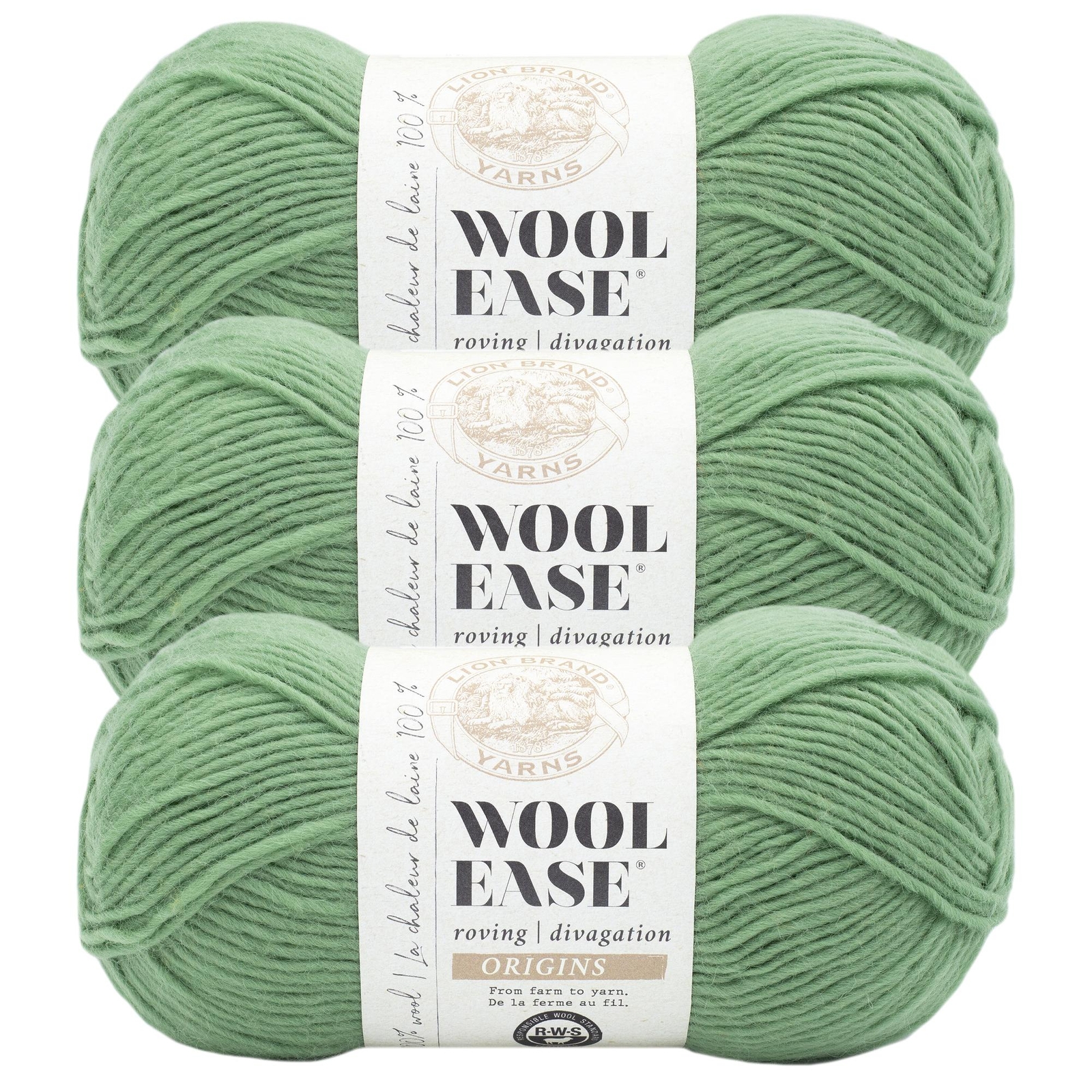 (3 Pack) Lion Brand Yarn 647-173B Wool-Ease Roving Origins Yarn, Willow